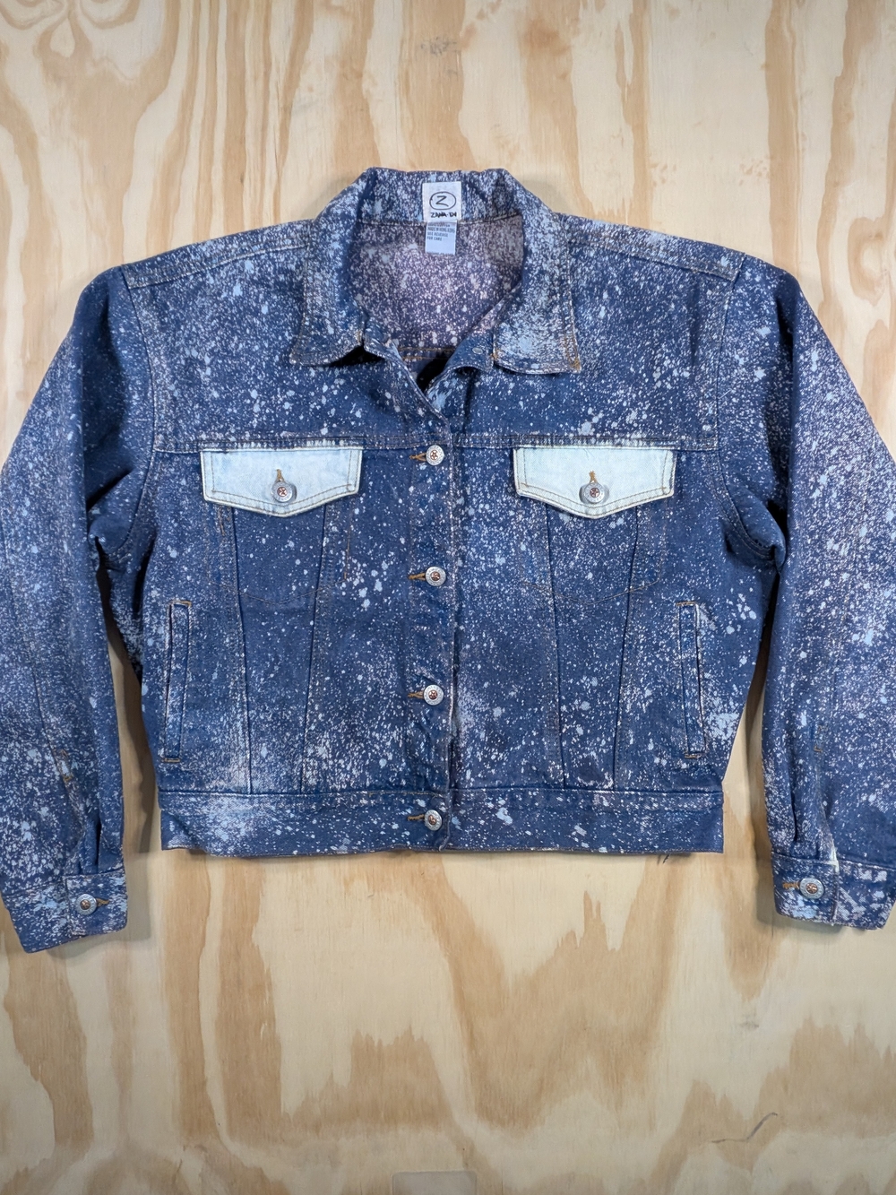 Zana Di Splattered Denim Jacket with Contrast Flap Pockets. Custom 1 Of 1